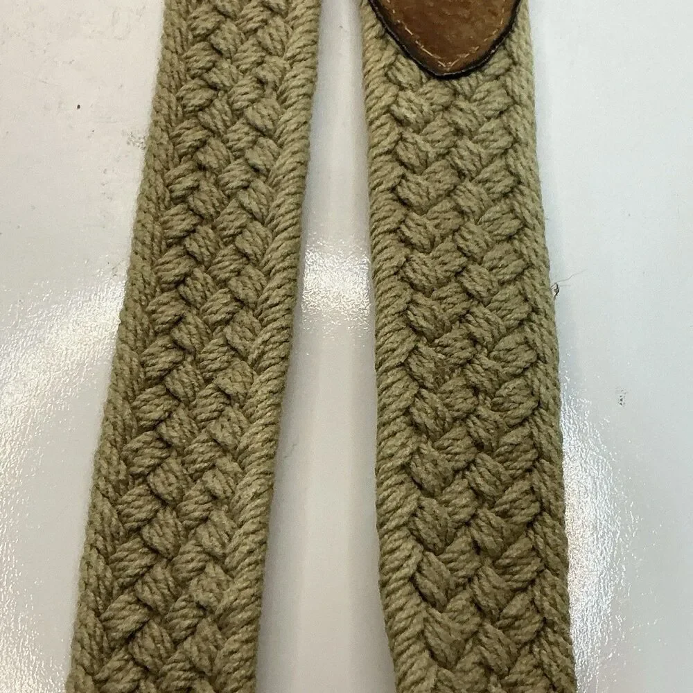 Dockers Braided Woven Belt Men’s Size 36 Tan Khaki Brown Leather Trim Brass